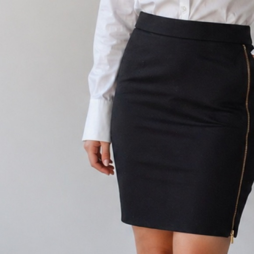 Classic Black Pencil Skirt with Gold Side Zip